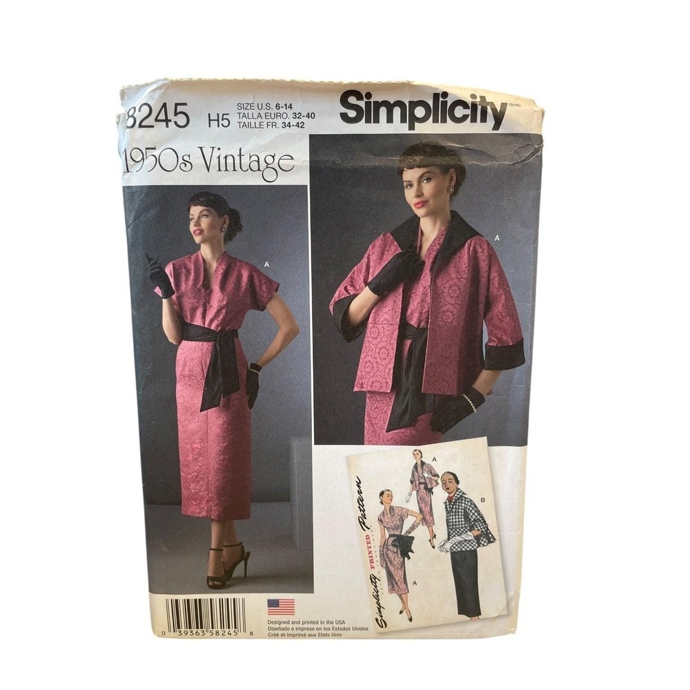 Simplicity 8245 Vintage 1950s Misses Dress Jacket‎ Size 6-14